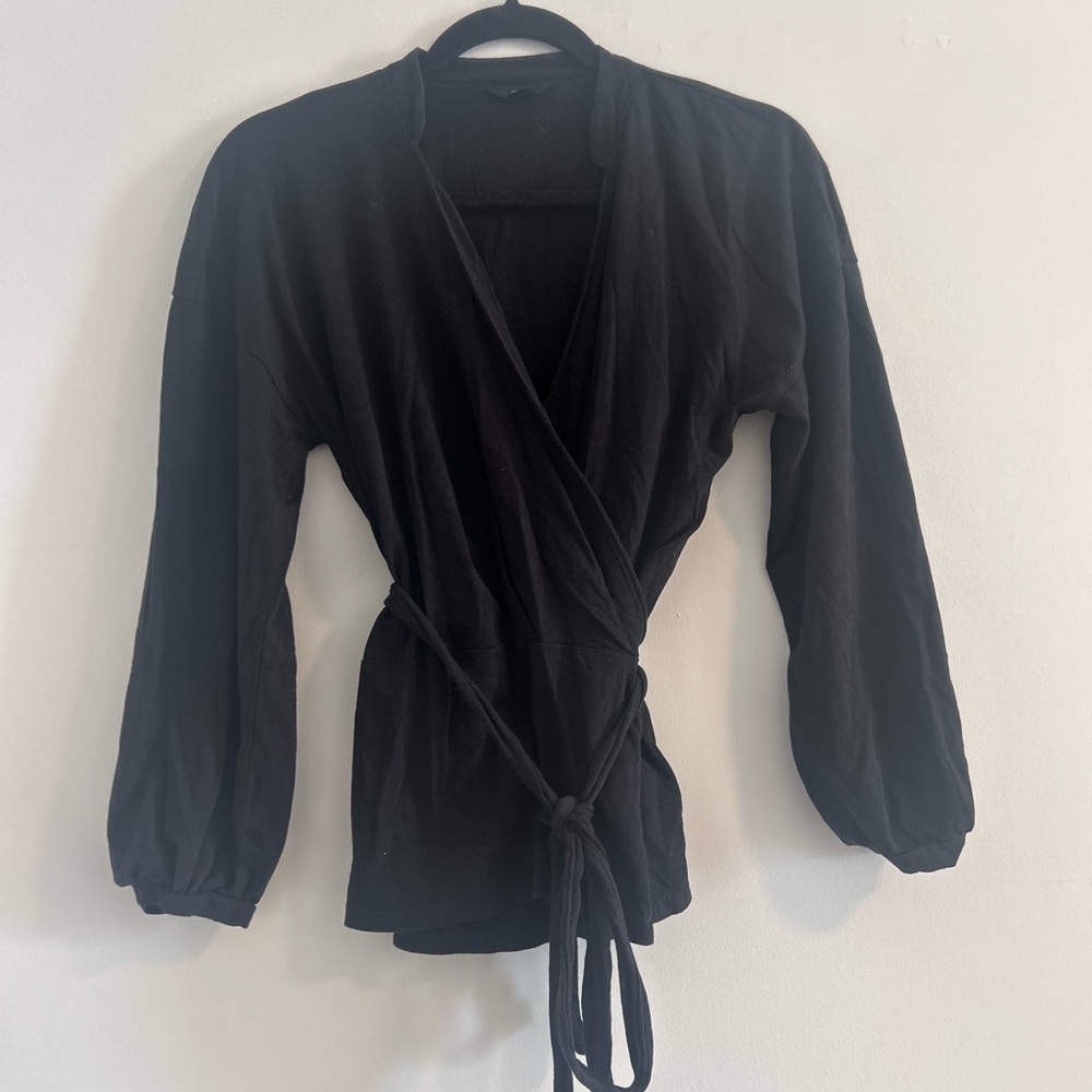 J. Crew Black Wrap Top with Tie Waist